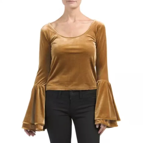 Torn Ronny Kobo Gold Velvet Bell Sleeve 